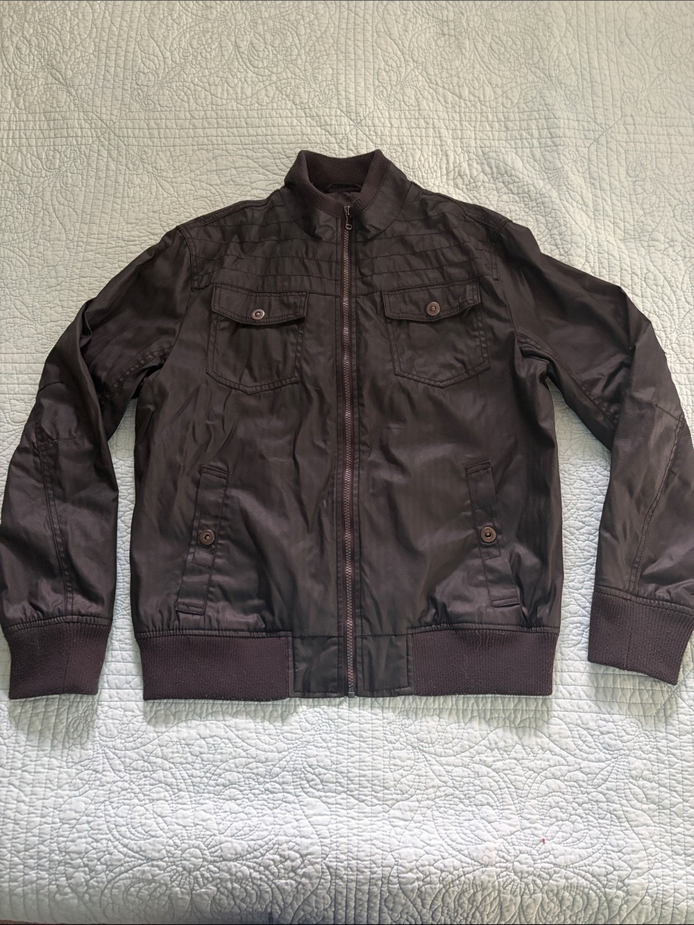 INC International Concepts Black Zip-Up Bomber Jacket